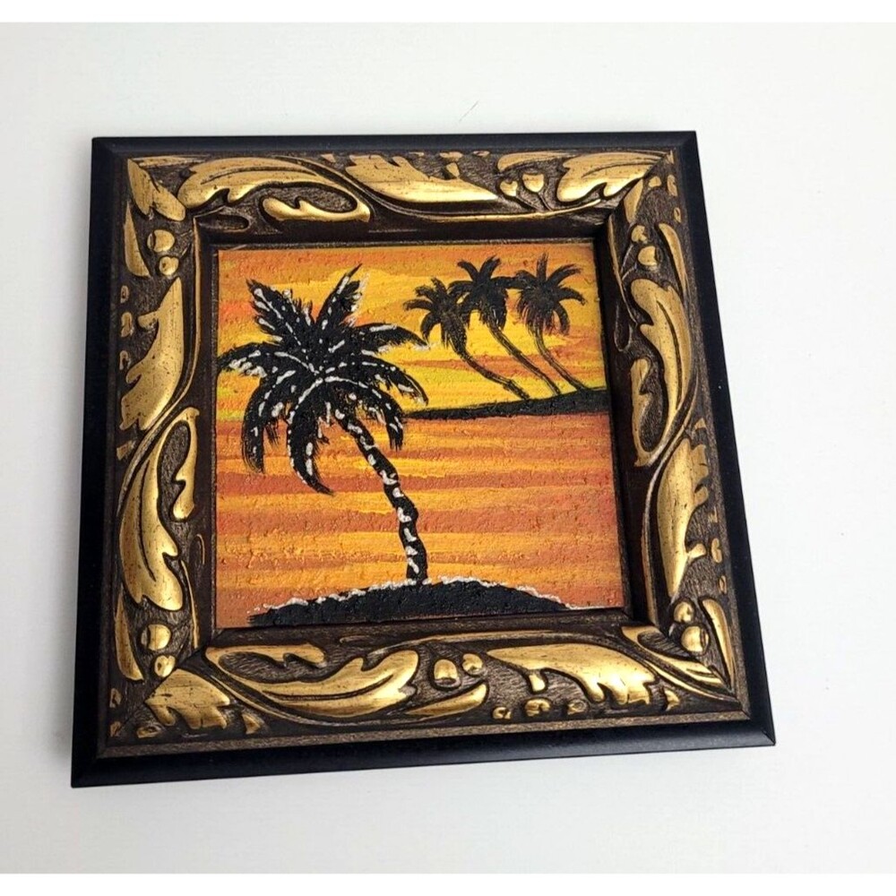 Miniature Painting Gallery Wall Plastic Frame Palm Tree Tropical 8 x 8 Framed